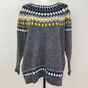 RD Style Womens Sweater Grey Yellow White Nordic Fair Isle Boat Neck 1X